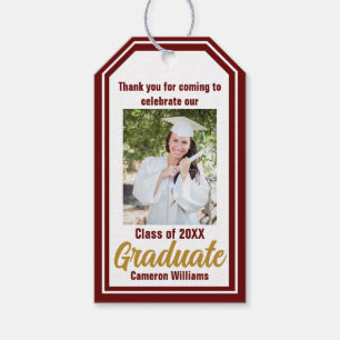Maroon Gold Graduate Photo Custom Graduation Gift Tags