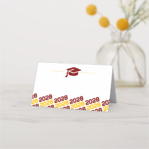 Maroon Gold Graduation Cap Folding Label, Food or Place Card