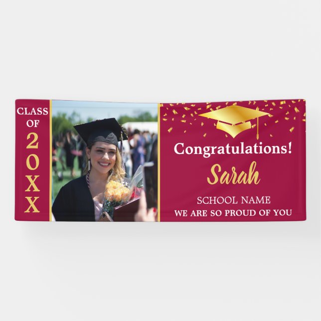 Maroon & Gold Graduation Photo Class Of 2025 Banner (Horizontal)