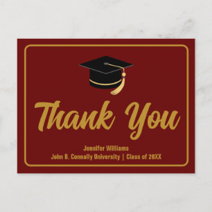 Maroon Gold Graduation Typography Thank You Postcard