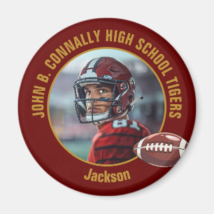 Maroon Gold High School Football Player Photo Magnet
