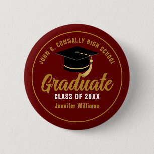 Maroon Gold High School Graduate Custom Name Tag 6 Cm Round Badge