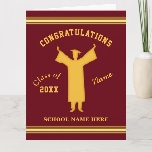 Maroon Gold, High School Graduation Card for Him (Front)