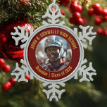 Maroon Gold High School Marching Band Photo Gift Snowflake Pewter Christmas Ornament<br><div class="desc">This cool customized high school marching band photo features gold typography of your team and player name on a maroon Christmas ornament keepsake gift. Personalize with your student's photograph and class year as a proud parent. A mom and dad can wear these buttons to competition and games.</div>