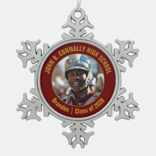 Maroon Gold High School Marching Band Photo Gift Snowflake Pewter Christmas Ornament