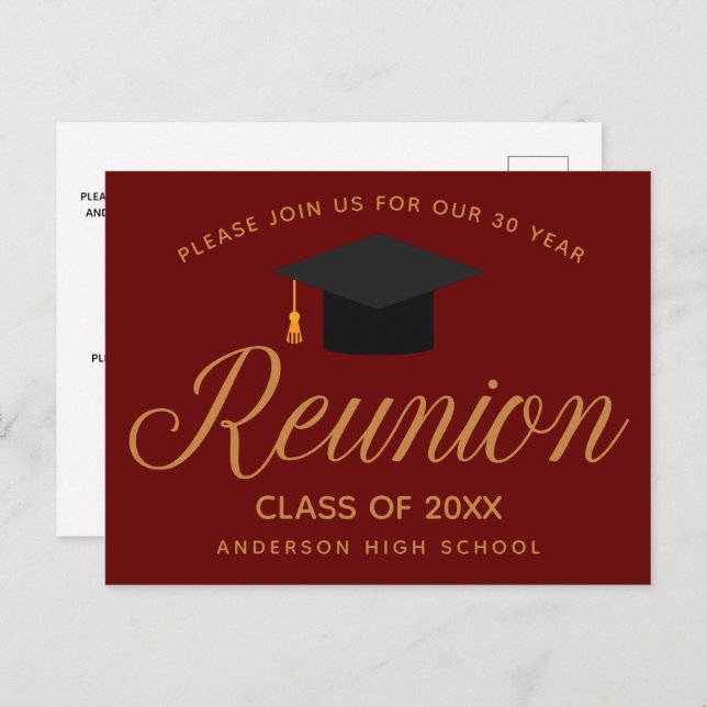 Maroon Gold High School Reunion Custom Party Postcard (Front/Back)