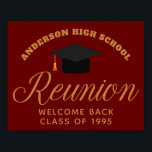 Maroon Gold High School Reunion Custom Welcome Poster<br><div class="desc">A classic custom class reunion party welcome poster in maroon and gold typography for a high school,  college,  or university. Customise with your school name and graduating class  for great personalised alumni celebration decor.</div>