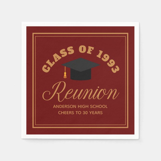 Maroon Gold High School Reunion Personalised Party Napkin (Front)