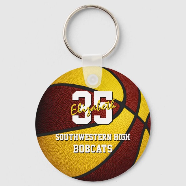maroon gold kids basketball team colours key ring (Front)