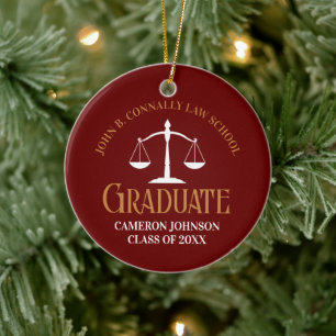 Maroon Gold Law School Graduate Christmas Ceramic Tree Decoration