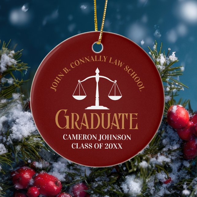 Maroon Gold Law School Graduate Christmas Ceramic Tree Decoration (Creator Uploaded)