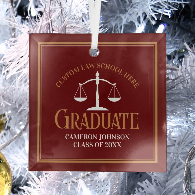 Maroon Gold Law School Graduation Christmas Glass Tree Decoration (Creator Uploaded)