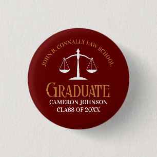 Maroon Gold Law School Graduation Keepsake 3 Cm Round Badge