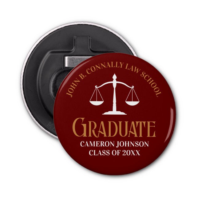 Maroon Gold Law School Graduation Keepsake Bottle Opener (Front)