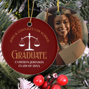 Maroon Gold Law School Graduation Keepsake Ceramic Tree Decoration