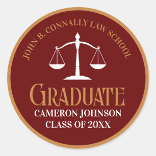 Maroon Gold Law School Graduation Party Classic Round Sticker
