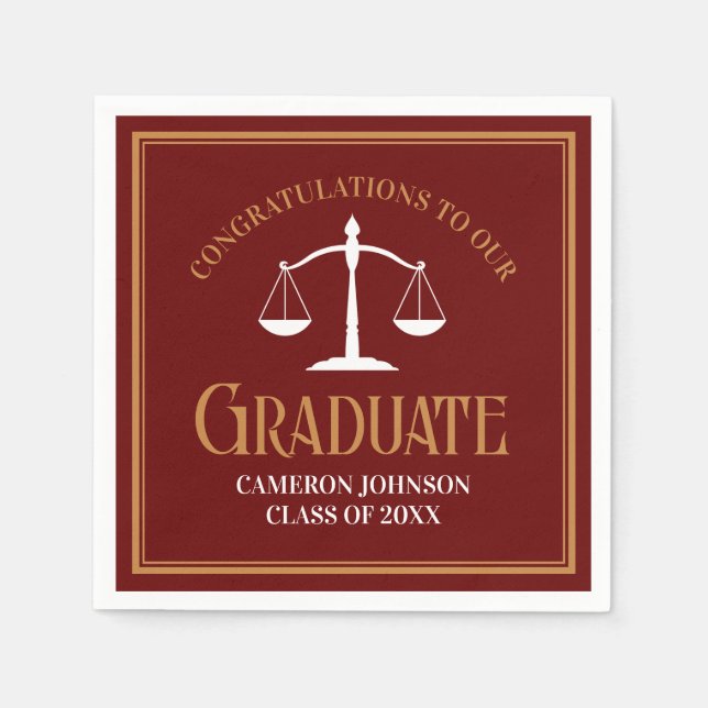 Maroon Gold Law School Graduation Party Napkin (Front)