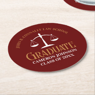 Maroon Gold Law School Graduation Party Round Paper Coaster