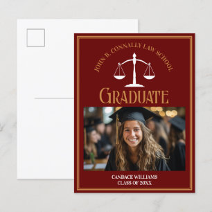 Maroon Gold Law School Graduation Photo Announcement Postcard