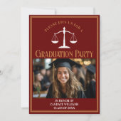 Maroon Gold Law School Graduation Photo Party Invitation (Front)