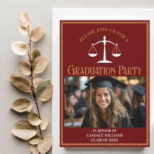 Maroon Gold Law School Graduation Photo Party Invitation