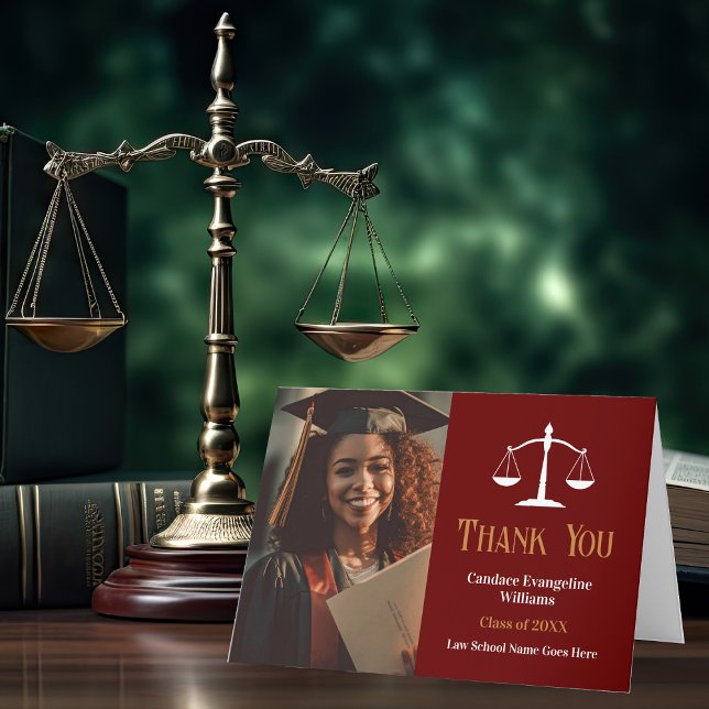 Maroon Gold Law School Graduation Photo Thank You Card (Creator Uploaded)