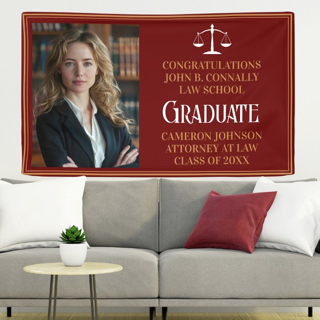 Maroon Gold Law School Photo Graduation Party Banner (Creator Uploaded)