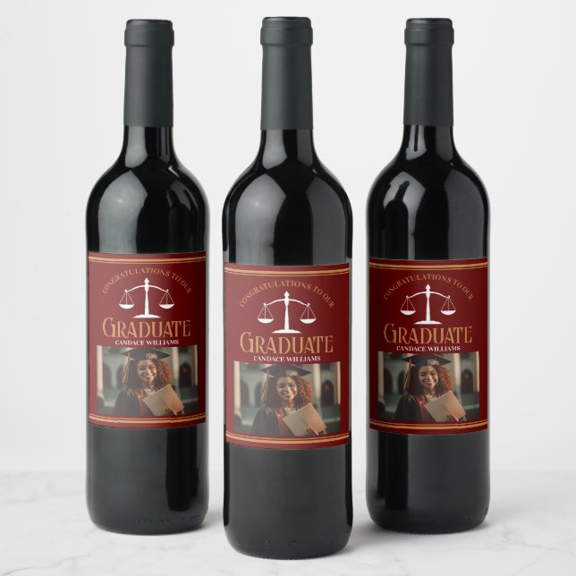 Maroon Gold Law School Photo Graduation Party Wine Label (Bottles)
