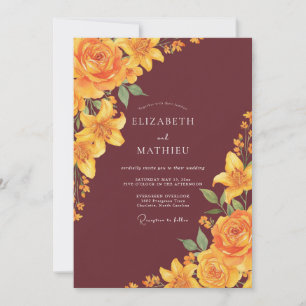 Maroon Gold Lily Wedding Invitation