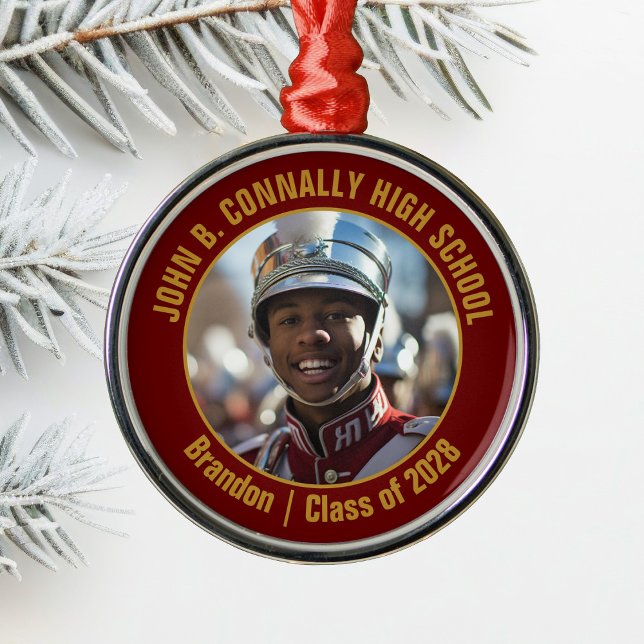 Maroon Gold Marching Band Photo Christmas Metal Tree Decoration (Creator Uploaded)