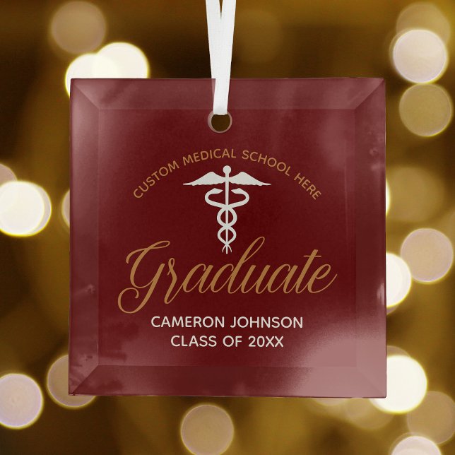 Maroon Gold Medical School Graduation Gift Glass Tree Decoration (Creator Uploaded)