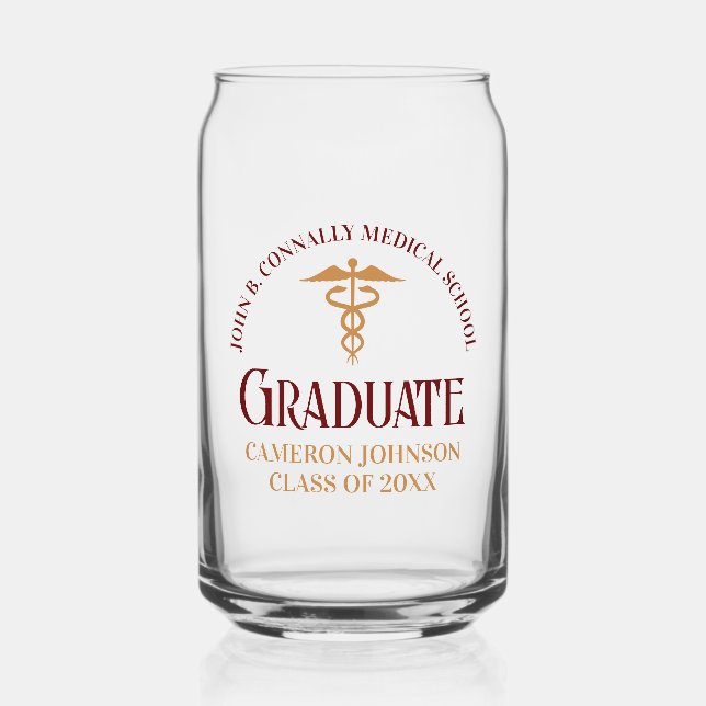 Maroon Gold Medical School Graduation Party Can Glass (Front)