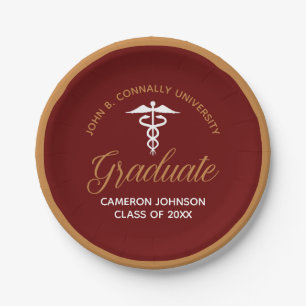 Maroon Gold Medical School Graduation Party Paper Plate