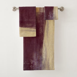 Maroon Gold Modern Abstract Bath Towel Set