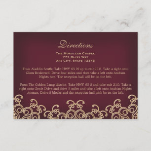 Maroon Gold Moroccan Directions Accommodation Enclosure Card