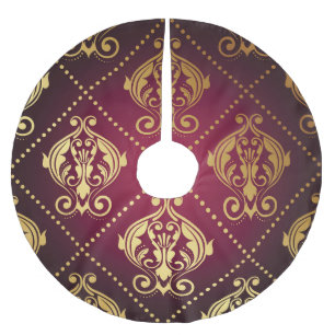 Maroon Gold Ornament Vintage Wallpaper Brushed Polyester Tree Skirt