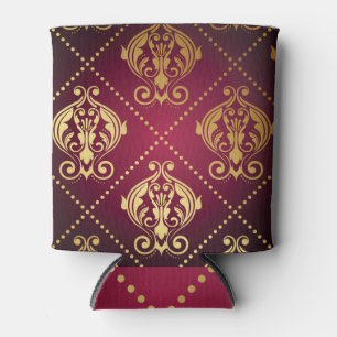 Maroon Gold Ornament Vintage Wallpaper Can Cooler