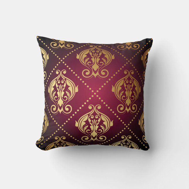 Maroon Gold Ornament Vintage Wallpaper Cushion (Front)