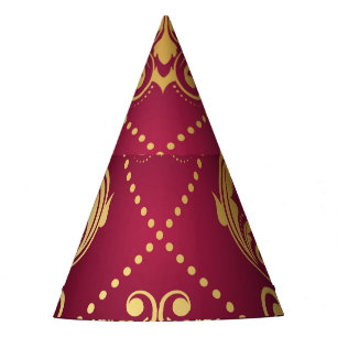 Maroon Gold Ornament Vintage Wallpaper Party Hat