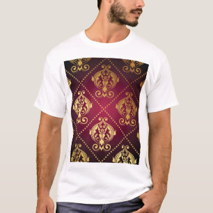 Maroon Gold Ornament Vintage Wallpaper T-Shirt
