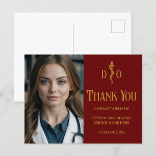 Maroon Gold Osteopathic Doctor Photo Thank You Postcard