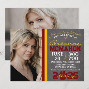 Maroon & Gold Paw Print Graduation 2 Photo Invitation