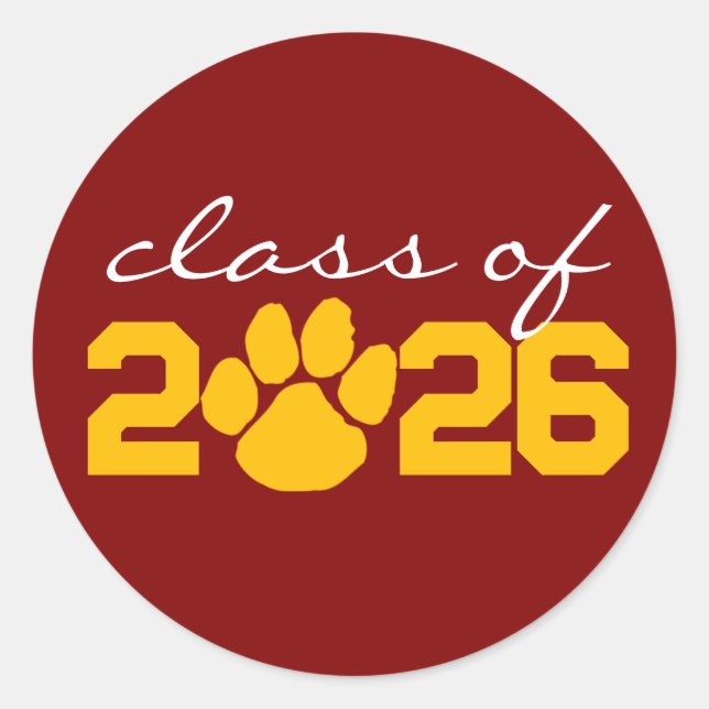Maroon & Gold Paw Print Graduation Stickers (Front)