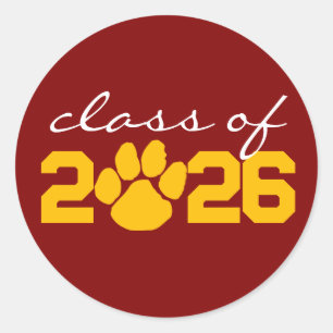 Maroon & Gold Paw Print Graduation Stickers