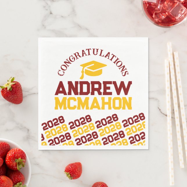 Maroon & Gold Personalised Graduation Party Paper Napkin (Insitu)