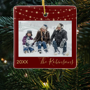 Maroon   Gold   Photo Christmas Tree Ceramic Ornament