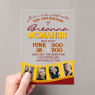 Maroon & Gold Photo Graduation Filmstrip Frosted Acrylic Invitations