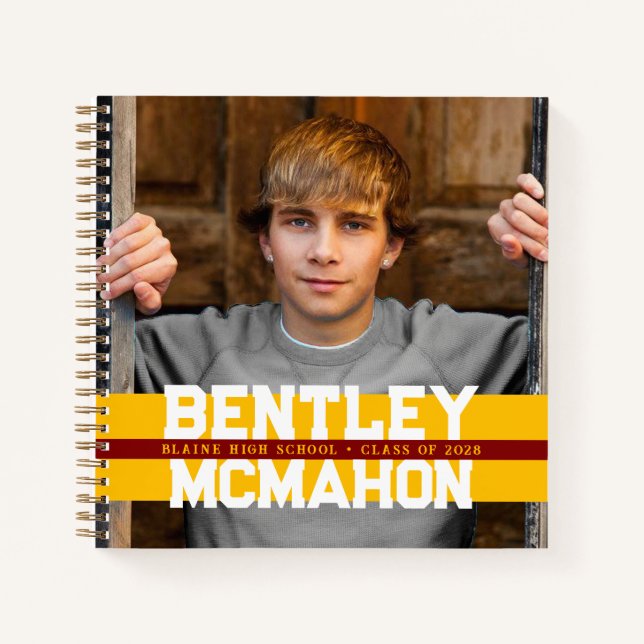 Maroon & Gold Photo Graduation Guestbook Notebook (Front)