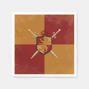 Maroon & Gold Royal Knight Griffin Shield Party Napkin