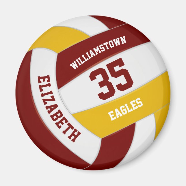 maroon gold school colours team name volleyball magnet (Front)